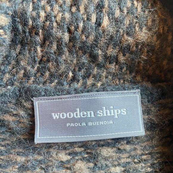 Wooden Ships Paola Buendia Open Front Cozy Cardigan Brown Black‎ Mohair Wool S/M - Picture 2 of 5